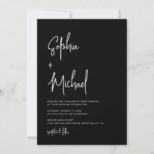 Modern Hand Lettering Script Black White Wedding Invitation