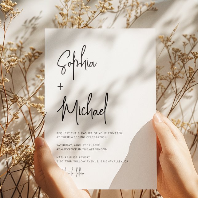 Modern Hand Lettering Script Black White Wedding Invitation (Creator Uploaded)
