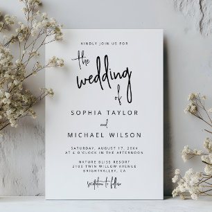 Modern Hand Lettering Script Black White Wedding Invitation