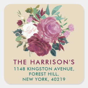 Modern Hand Painted Floral Bouquet Return Address Square Sticker