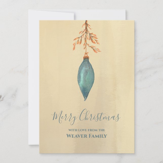 Modern Hand Painted Watercolor Turquoise Christmas Holiday Card (Front)