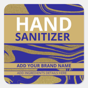 Modern Hand Sanitizer Blue And Gold Brand Square Sticker