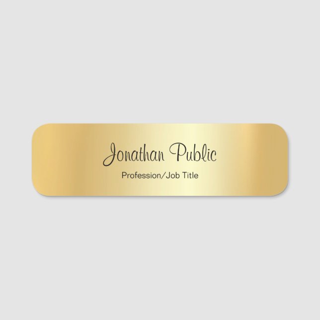 Modern Hand Script Custom Glamourous Gold Name Tag (Front)