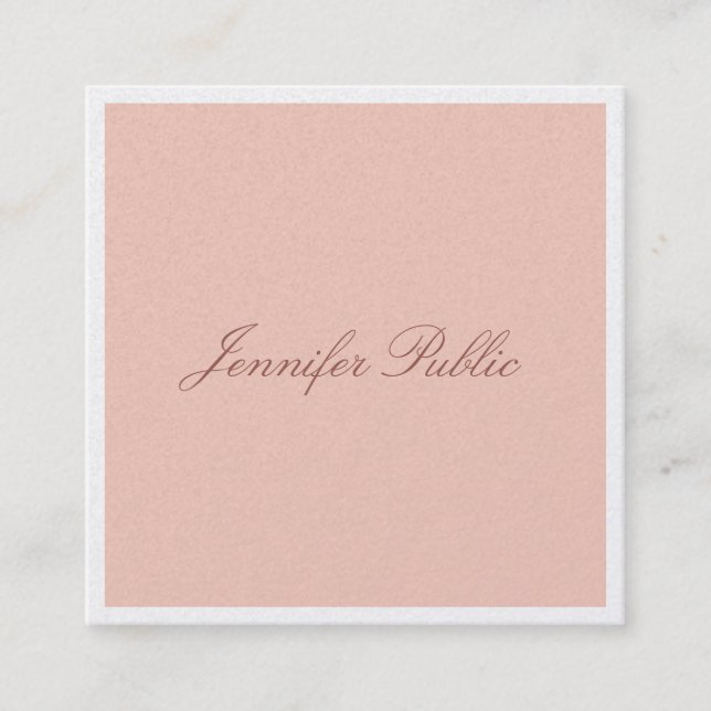 Modern Hand Script Elegant Template Pearl Finish Square Business Card (Front)