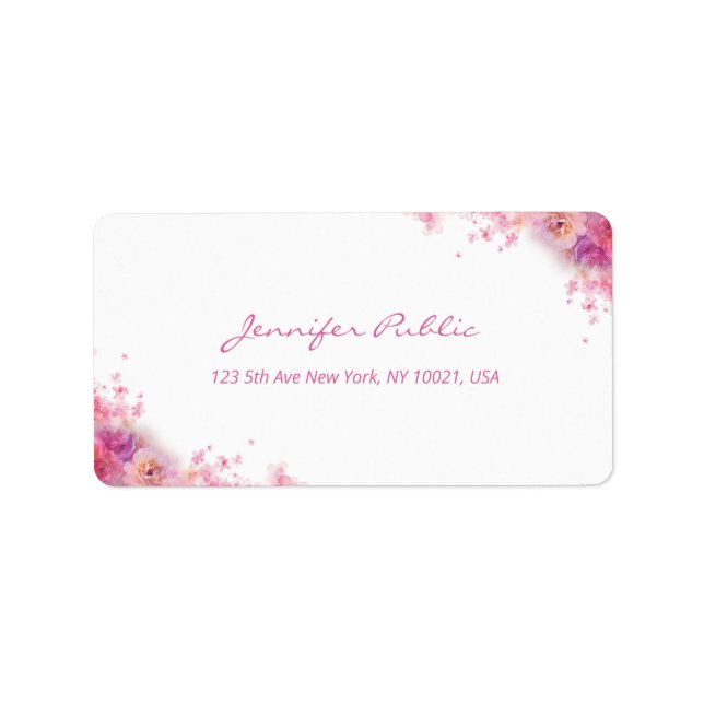 Modern Hand Script Elegant Watercolor Roses Flower Label (Front)