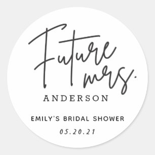 Modern Hand Script Future Mrs. Bridal Shower Classic Round Sticker