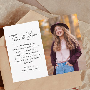 Modern Hand Script Graduation Photo Thank You Postcard