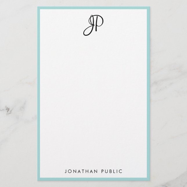Modern Hand Script Monogrammed Simple Template Stationery (Front)