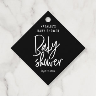 Modern hand written baby shower favour tags