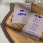 Modern Hand Written Drawn Retro Cake Wedding Menu<br><div class="desc">A colourful retro funky modern blue and purple wedding dinner menu. Which features chic template design of lavender background and black blue grunge written typography. With Hand drawn cake and knife . A Perfect and matching with the whole suite.</div>