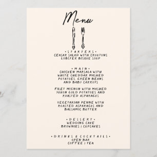 Modern Hand Written Drawn Retro Quirky Wedding Menu