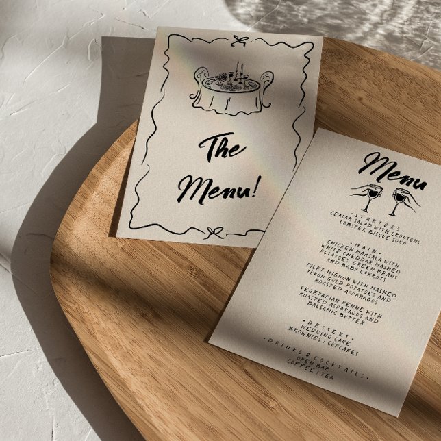 Modern Hand Written Drawn Vintage Quirky Wedding  Menu (Creator Uploaded)