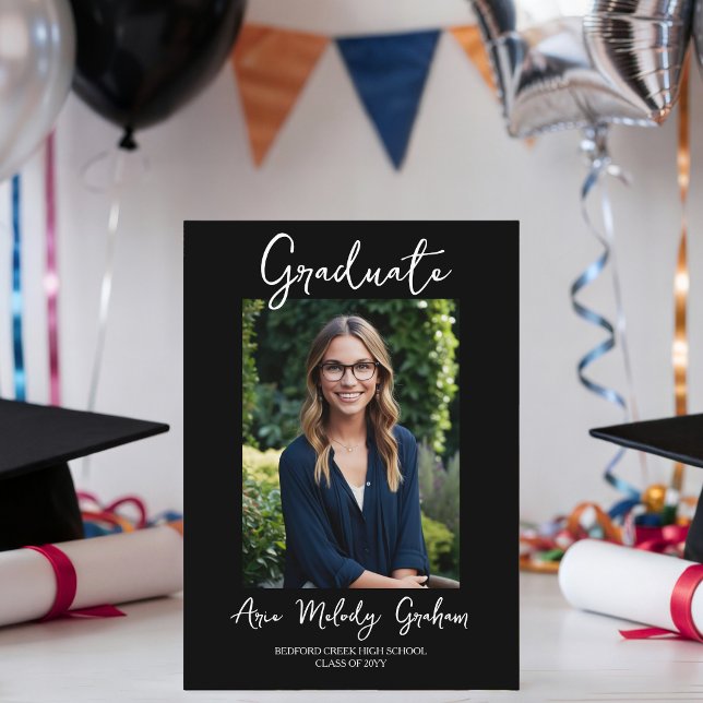 Modern Hand Written Script 2 Photos Graduate  Invitation (Creator Uploaded)