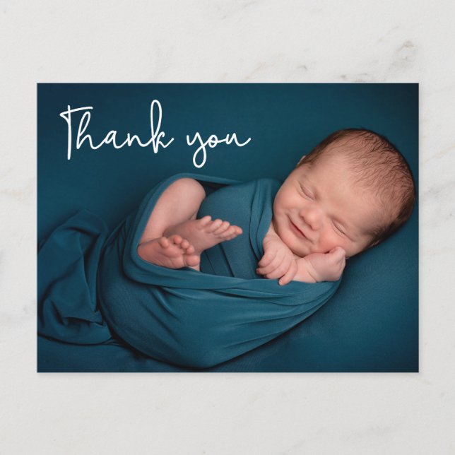 Modern Handlettering Baby Photo baby shower thanks Postcard (Front)