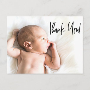 Modern Handlettering Baby Photo Birth Thank You Postcard