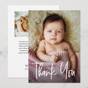 Modern Handlettering Custom Baby Girl 2 Photos Thank You Card