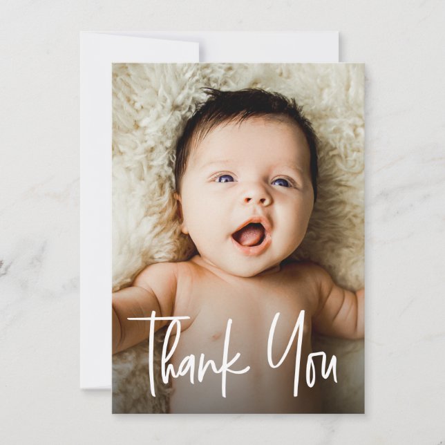 Modern Handlettering Custom Baby Shower Photo Thank You Card (Front)