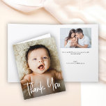 Modern Handlettering Custom Baby Shower Photo Thank You Card<br><div class="desc">Personalize these Baby shower thank you folded cards with a beautiful photo of your baby. Thank your family and friends who have showered you with their love and introduce your new baby with images they can cherish for many years as baby grows. Modern and unique "Thank You" handlettering script type....</div>