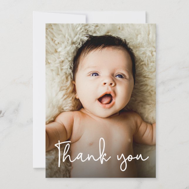 Modern Handlettering Custom Baby Shower Photo Thank You Card (Front)