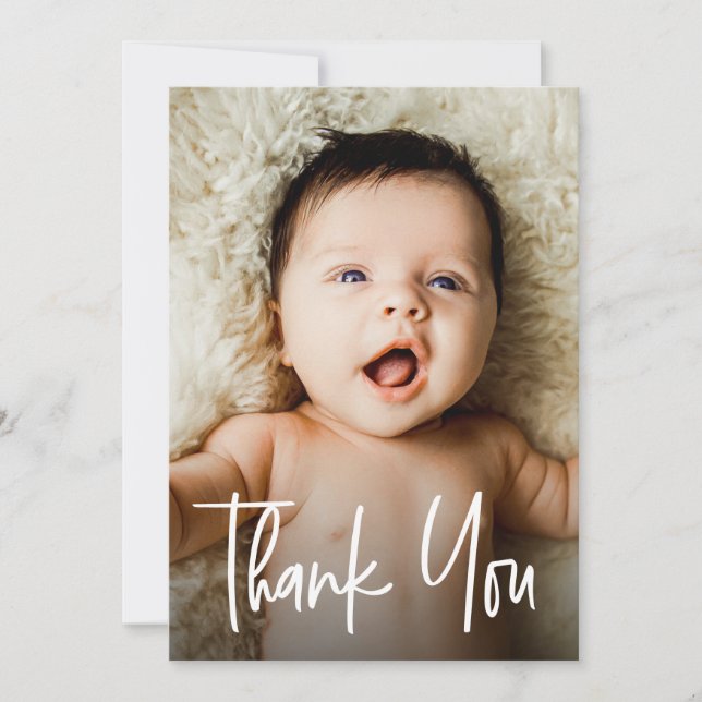 Modern Handlettering Custom Girl Baby Shower Photo Thank You Card (Front)