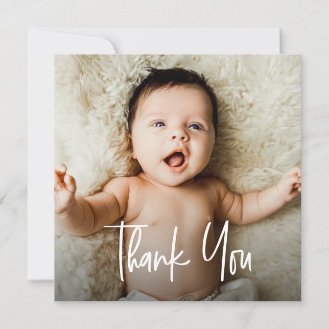  Modern Handlettering Custom photo Baby shower Thank You Card (Front)