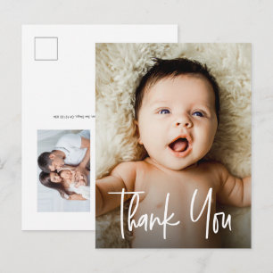 Modern Handlettering Minimal Baby Photos Birth Postcard