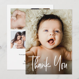 Modern Handlettering Multiple Photos Baby Shower Thank You Card