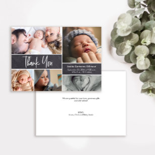 Modern Handlettering Photo Collage Baby Shower  Thank You Card