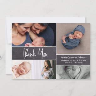 Modern Handlettering Photo Collage Baby Shower  Thank You Card