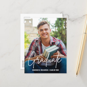 Modern Handlettering Script Graduate Custom Photo  Announcement Postcard