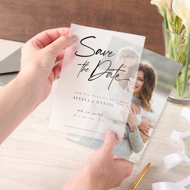 Modern Handlettering Wedding Overlay Vellum Invitations (Wedding vellum overlay, minimalist and modern script design.)