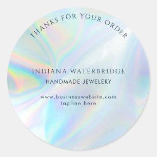 Modern Handmade Business Iridescent Thank You Classic Round Sticker