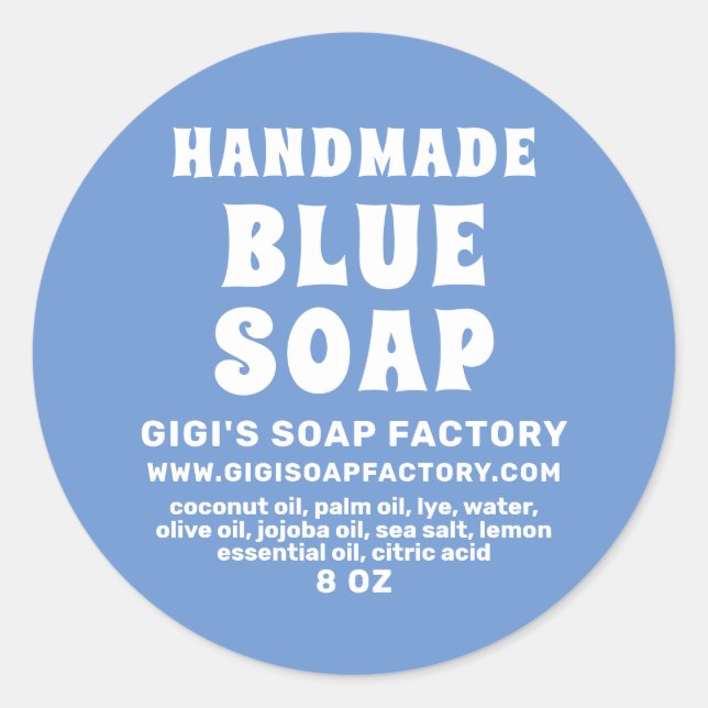 Modern Handmade Cornflower Blue Soap Classic Round Sticker (Front)