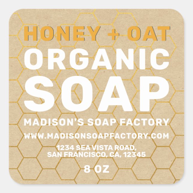 Modern Handmade Honey Oat Soap Square Sticker (Front)