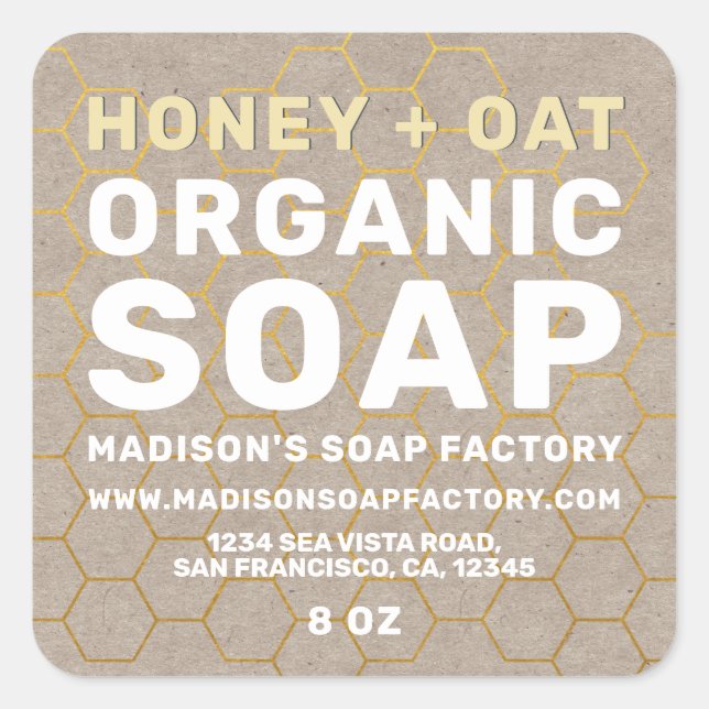 Modern Handmade Honey Oat Soap Square Sticker (Front)