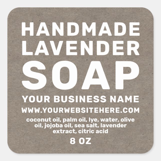 Modern Handmade Lavender Soap Kraft Paper Square Sticker (Front)