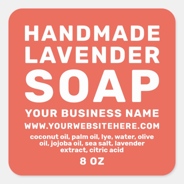 Modern Handmade Lavender Soap Mandarin Red Square Sticker (Front)