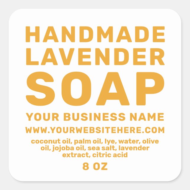 Modern Handmade Lavender Soap Mellow Yellow White Square Sticker (Front)