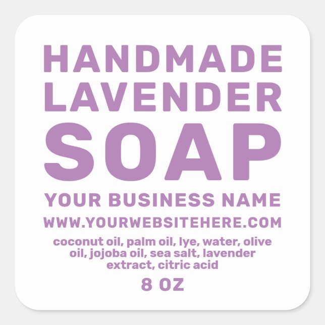 Modern Handmade Lavender Soap Purple White Square Sticker (Front)