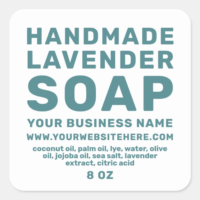 Modern Handmade Lavender Soap Teal White Square Sticker (Front)