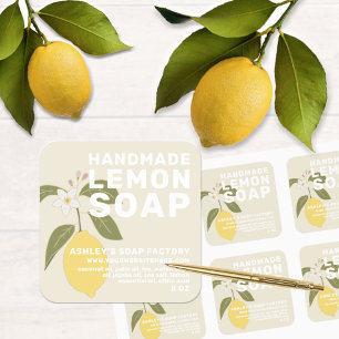 Modern Handmade Lemon Soap Botanical Antique White Square Sticker