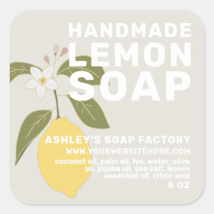 Modern Handmade Lemon Soap Botanical Grey Square Sticker