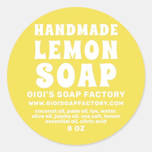 Modern Handmade Lemon Soap Illuminating Yellow  Classic Round Sticker (Front)