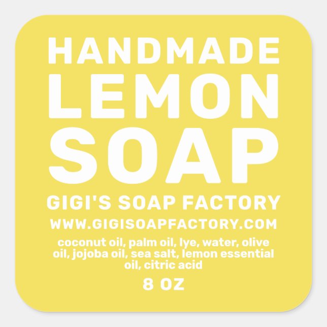 Modern Handmade Lemon Soap Illuminating Yellow Square Sticker (Front)