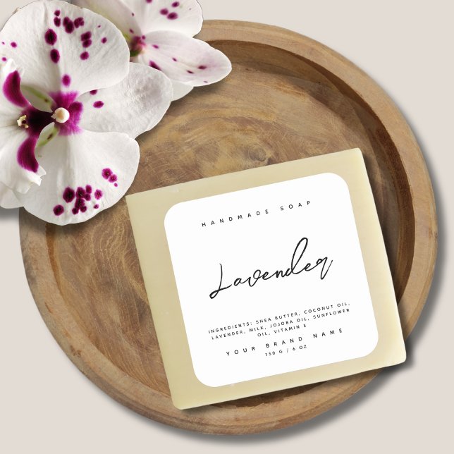 Modern handmade soap ingredients white square sticker (Creator Uploaded)