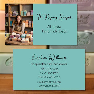 Modern handmade soap shop soaper blue-green business card