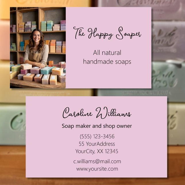 Modern handmade soap shop soaper dusty rose business card (Creator Uploaded)