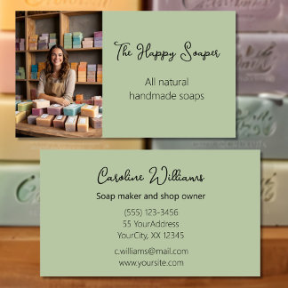 Modern handmade soap shop soaper sage green business card