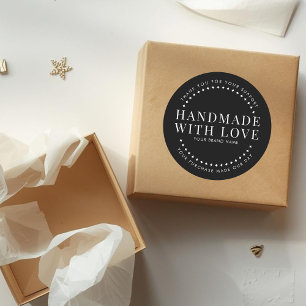 Modern handmade with love black thank you classic round sticker
