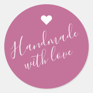 Modern handmade with love script dark pink heart classic round sticker